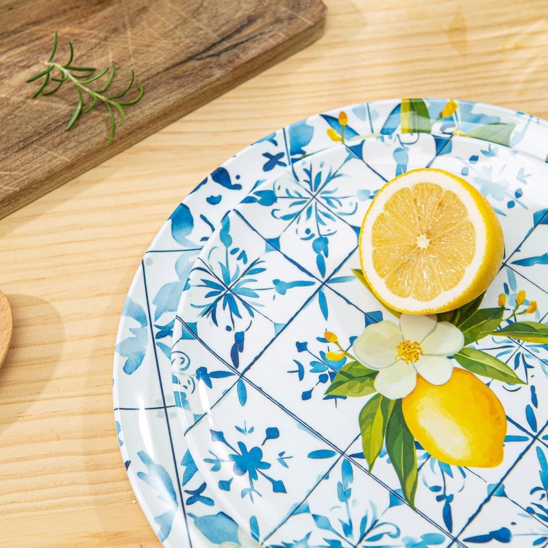 bzyoo 12-Piece Melamine Dinnerware Set - Lemon Tiles | Lightweight, Durable, BPA-Free | Dishwasher Safe Dish Set for Indoor & Outdoor Use - Perfect for Camping, BBQs - Image 3
