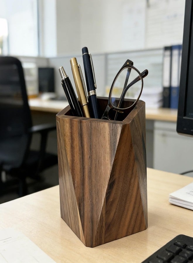 MOASIOP Pen Holder for Desk - Black Walnut Wooden Pen Organizer, Prismatic Shape Writing Stationary Organizer for Multiple-Use Office and School Supplies Storage - Image 5