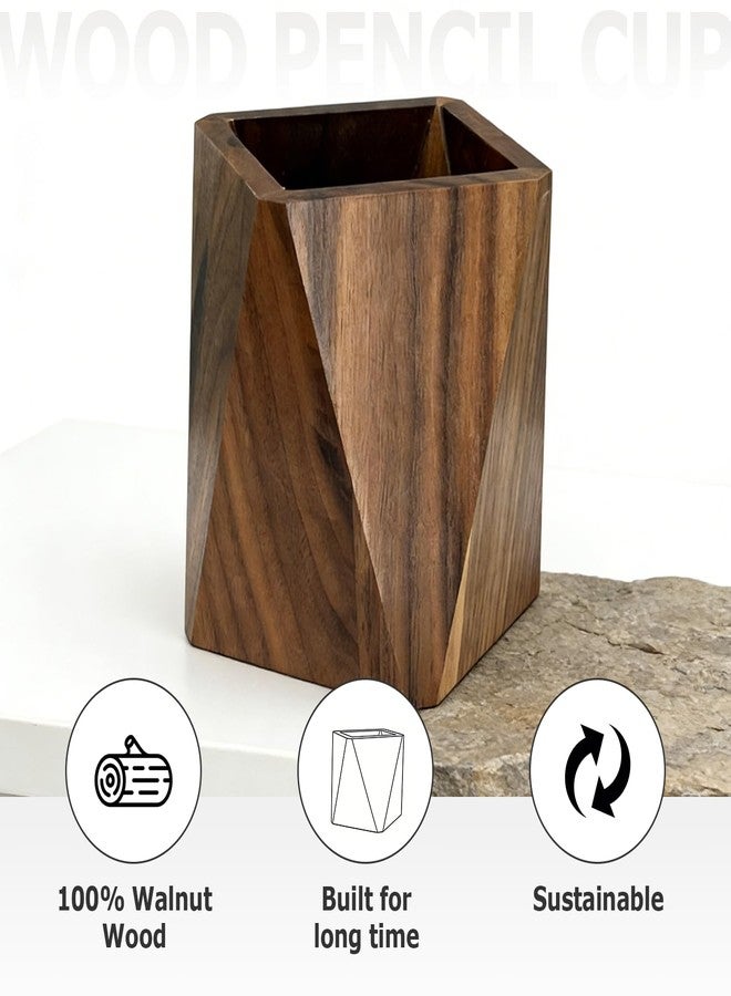 MOASIOP Pen Holder for Desk - Black Walnut Wooden Pen Organizer, Prismatic Shape Writing Stationary Organizer for Multiple-Use Office and School Supplies Storage - Image 4