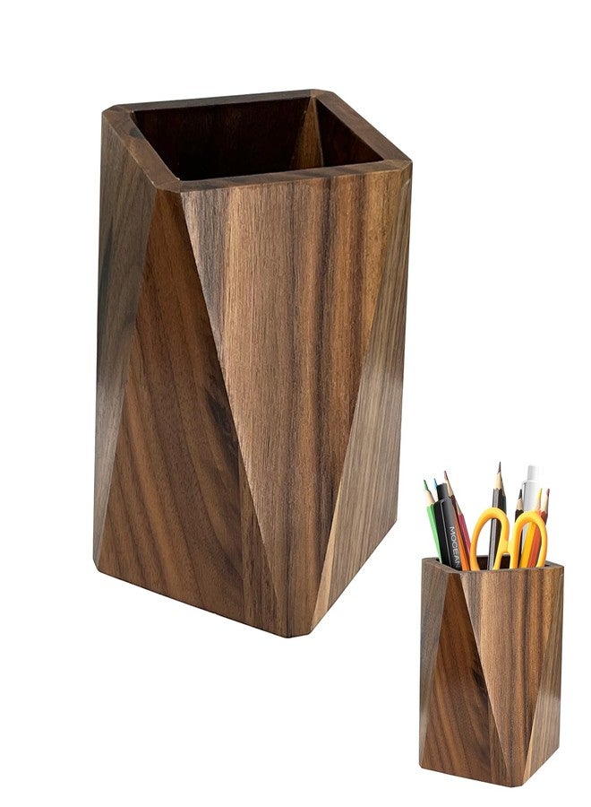 MOASIOP Pen Holder for Desk - Black Walnut Wooden Pen Organizer, Prismatic Shape Writing Stationary Organizer for Multiple-Use Office and School Supplies Storage - Image 1