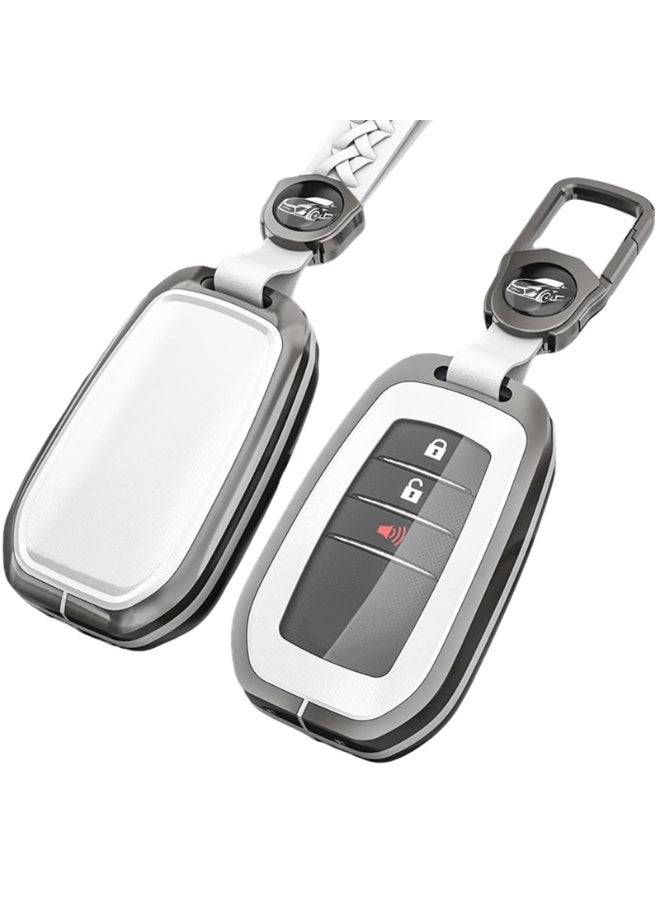 Key Fob Cover TPU+Metal Case for 2021-2026 For Venza, 2019-2025 For Land Cruiser, For Grand Highlander, For Hilux, Fortuner, 2022-2026 For Tundra, For Tacoma Remote (White) - Image 1