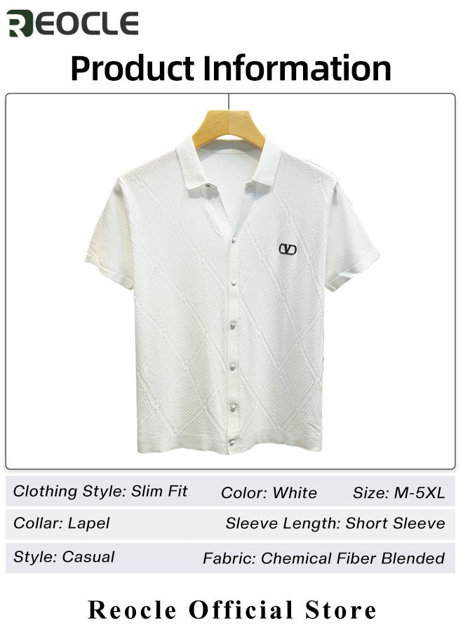 REOCLE - Men's T-shirt Short Sleeve Button Down Shirts Regular-Fit Cotton Lapel Shirts Casual T-shirt - Image 1