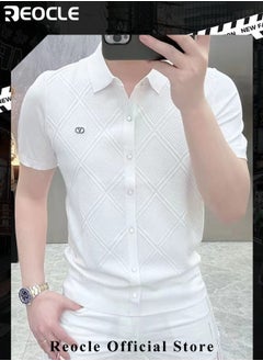REOCLE Men's T-shirt Short Sleeve Button Down Shirts Regular-Fit Cotton Lapel Shirts Casual T-shirt  - Image 4