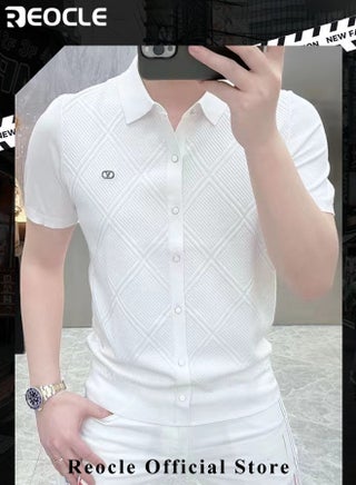 Men's T-shirt Short Sleeve Button Down Shirts Regular-Fit Cotton Lapel Shirts Casual T-shirt - view 4