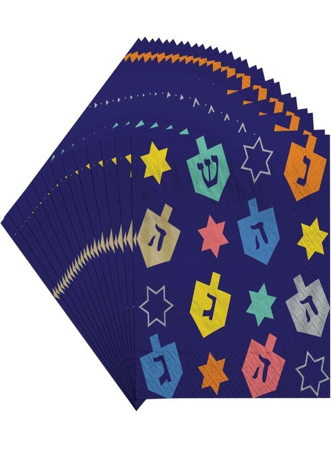 Amscan Beverage Napkins - 5" - Elegant Paper Napkins - Perfect For Parties, Dinners & Celebrations, Hanukkah Joy, Pack of 40