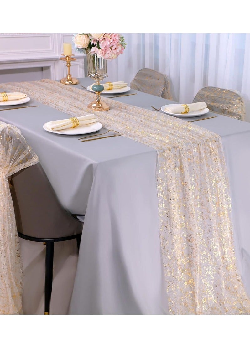 Hot Gold Foil Tulle Decorative Tablecloth, Wedding, Festival, Birthday, Dinner, Graduation Decoration, Indoor And Outdoor Party Supplies For Home, Restaurant, Hotel, Cafe (70x300 Cm, Gold Fragments)  - Image 1