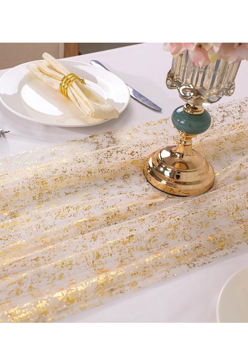 Hot Gold Foil Tulle Decorative Tablecloth, Wedding, Festival, Birthday, Dinner, Graduation Decoration, Indoor And Outdoor Party Supplies For Home, Restaurant, Hotel, Cafe (70x300 Cm, Gold Fragments)  - Image 2