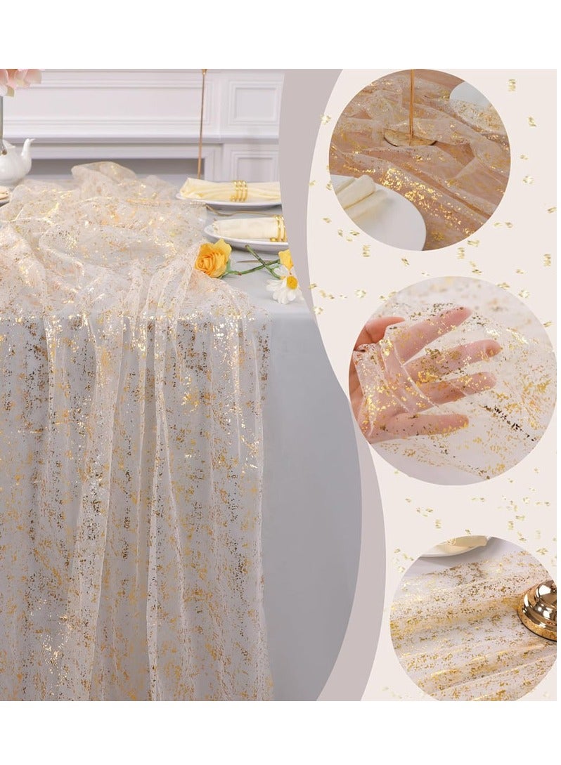 Hot Gold Foil Tulle Decorative Tablecloth, Wedding, Festival, Birthday, Dinner, Graduation Decoration, Indoor And Outdoor Party Supplies For Home, Restaurant, Hotel, Cafe (70x300 Cm, Gold Fragments)  - Image 3