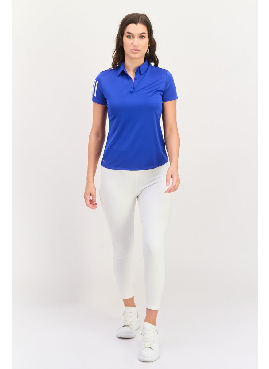 Adidas Women Sportswear Fit Short Training Polo Shirt, Blue  - Image 4