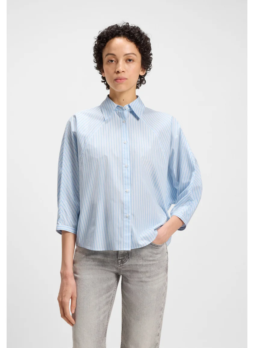 BOSS Relaxed-fit blouse in striped cotton poplin