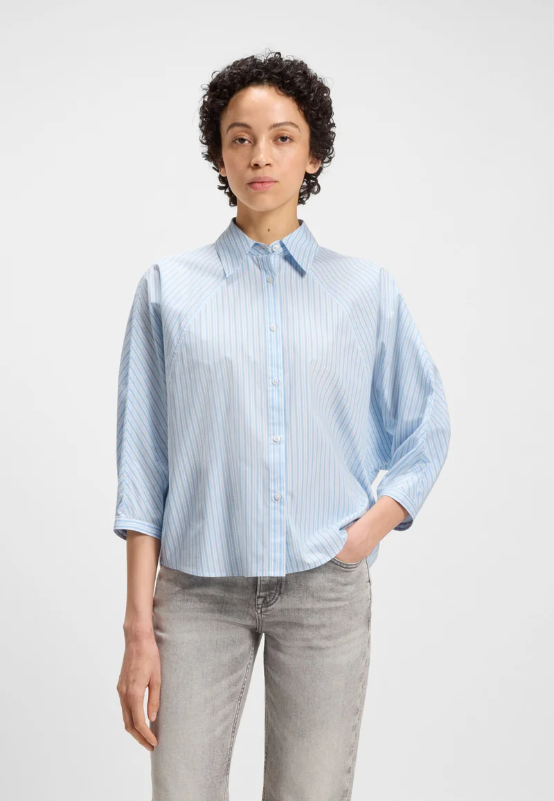 BOSS Relaxed-fit blouse in striped cotton poplin