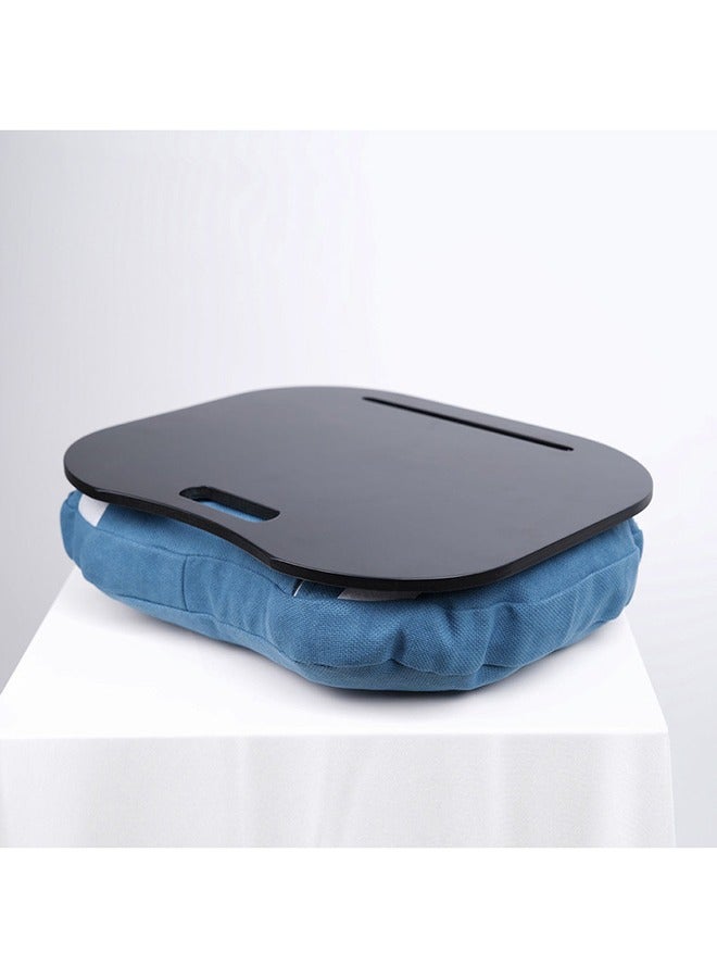 ترابيزة لاب توب Lazy Lap بوسادة متعددة الاستخدامات -  لون خشب اسود مع وسادة قماش ازرق | تصميم مريح وخفيف الوزن | يناسب أجهزة اللابتوب حتى 17 انش