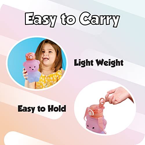 Koochie-Koo Plastic Teddy Bear Water Bottle for Kids, Push Button Open Kids Water Bottle with Straw, Sipper Bottle for Kids with Adjustable Strap and Stickers, 800ml, Pink, 3+Years (Pack of 1) - Image 3