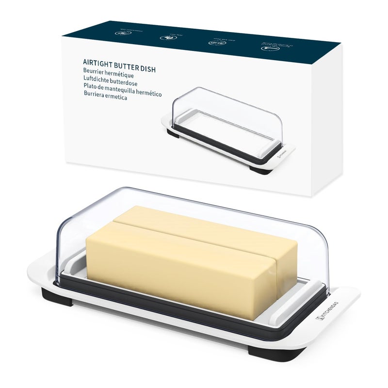 KITCHENDAO Large Airtight Butter Dish with Lid for Countertop and Fridge, Butter Keeper, Plastic Butter Holder Tray for 2 Sticks East Coast/West Coast/European Style/ Kerrygold Butter/ Cream Cheese - Image 1