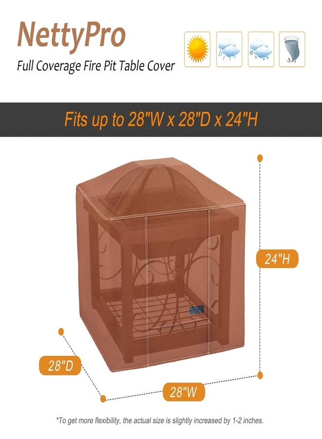 NettyPro Firepit Table Cover Square 28 inch Waterproof Outdoor Patio Fireplace Cover All Weather Protection, Brown - Image 2