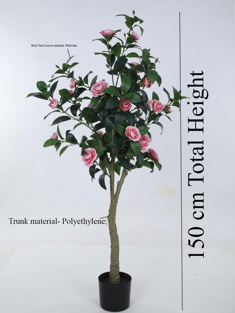 ARICK DECOR Arickdecor Artificial Camellia Flower Plant in a Black Pot for Interior DecorHome DecorOffice Decor 150 cm Tall Pink  - Image 3