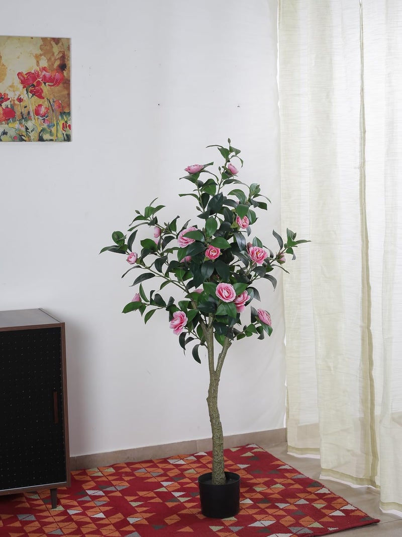 ARICK DECOR Arickdecor Artificial Camellia Flower Plant in a Black Pot for Interior DecorHome DecorOffice Decor 150 cm Tall Pink  - Image 1