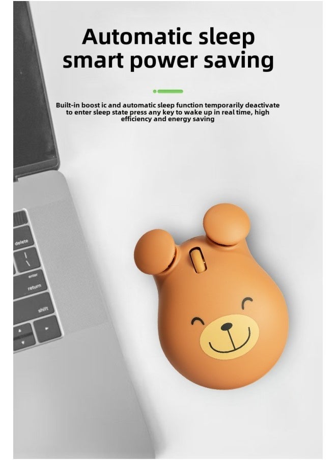 Cartoon Tiger Mouse Wireless Mouse Wired Frog Mouse Big Eyes Pink Frog Mouse Cute Bear Mouse-Specifications:Brown Bear Wireless Bluetooth Dual-mode Charging (Tapyc Charging Port) - Image 1