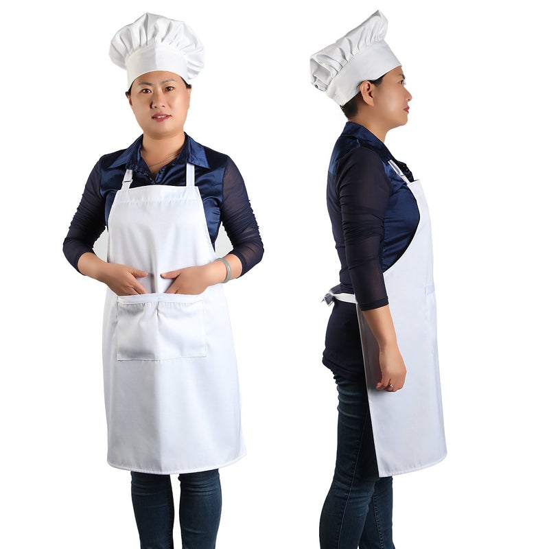 yotache Chef Apron Set, Chef Hat and Kitchen Apron Adult Adjustable White Apron Baker Costume for Men and Women, 1 Set (33" L x 26" W) - Image 2