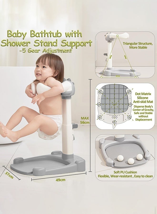 WALALLA Baby Shower Stand, Baby Standing Bath with Anti-Pinch Adjustable Height and Armrest, Shower Standing Support with Anti-Slip Base and Mat for Infants 6-36 Months -Green - Image 3