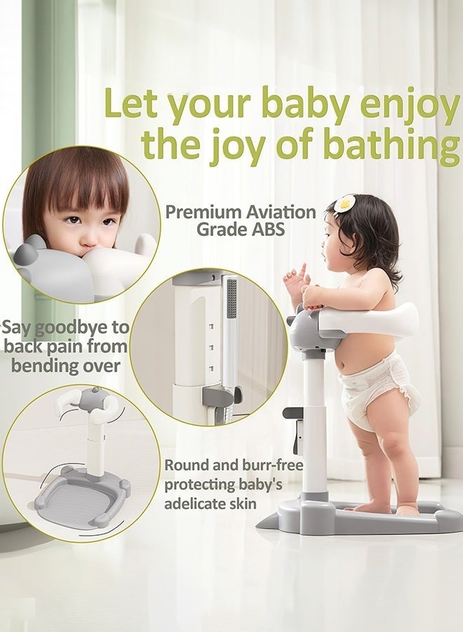 WALALLA Baby Shower Stand, Baby Standing Bath with Anti-Pinch Adjustable Height and Armrest, Shower Standing Support with Anti-Slip Base and Mat for Infants 6-36 Months -Green - Image 5