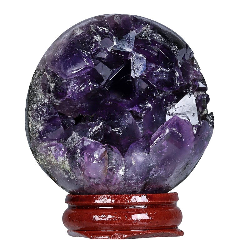 mookaitedecor Amethyst Geode Crystal Ball with Wooden Stand Feng Shui Stone Sphere Energy Cave for Home Decoration Divination 2236 Inches