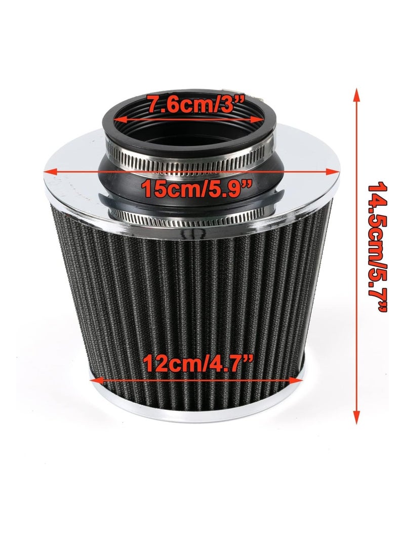 Generic Universal Car Air Filter Induction Kit Sports Car Cone Air Filter Chrome Finish Silver 3" 76mm Performance High Flow Cold Air Intake Cone Replacement Dry Filter(Single Pack,76mm)  - Image 4