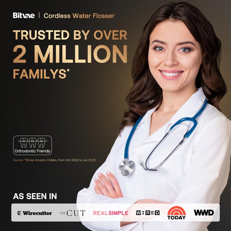 Bitvae C6 Water Dental Flosser Teeth Pick, Cordless Flosser for Travel with 6 Jet Tips, 3 Modes 5 intensities, IPX7 Waterproof Portable & Rechargeable Oral Irrigator Cleaner, Black - Image 2