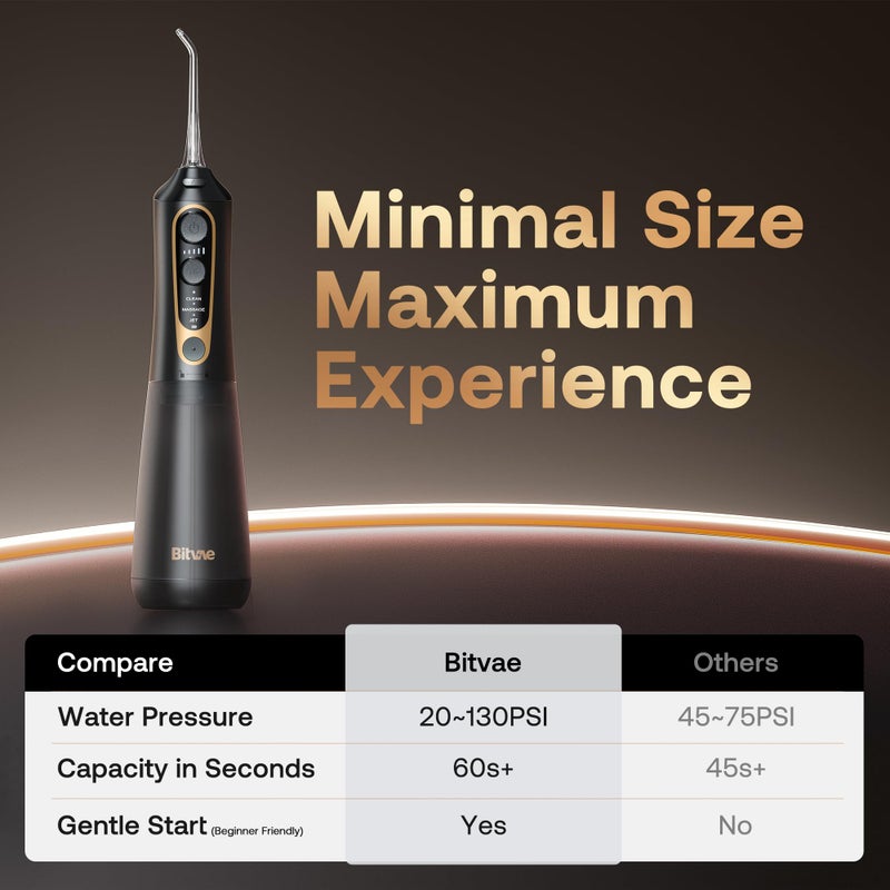 Bitvae C6 Water Dental Flosser Teeth Pick, Cordless Flosser for Travel with 6 Jet Tips, 3 Modes 5 intensities, IPX7 Waterproof Portable & Rechargeable Oral Irrigator Cleaner, Black - Image 3