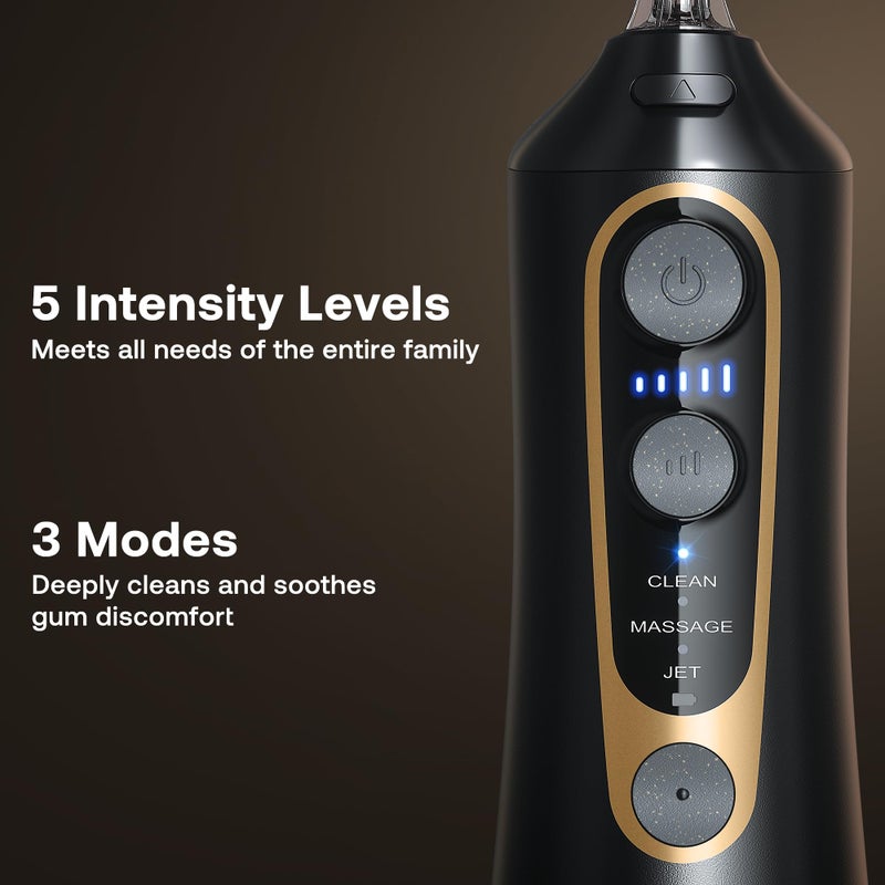 Bitvae C6 Water Dental Flosser Teeth Pick, Cordless Flosser for Travel with 6 Jet Tips, 3 Modes 5 intensities, IPX7 Waterproof Portable & Rechargeable Oral Irrigator Cleaner, Black - Image 5