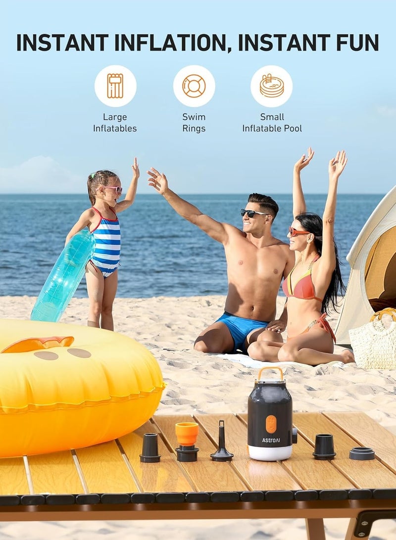AstroAI AstroAI Mini Air Pump for Inflatables with 3000mAh Battery Portable Air Mattress Pump with Camping Lantern Electric Air Pump with 5 Nozzles Inflate & Deflate Air Mattress, Vacuum Storage Bags  - Image 4