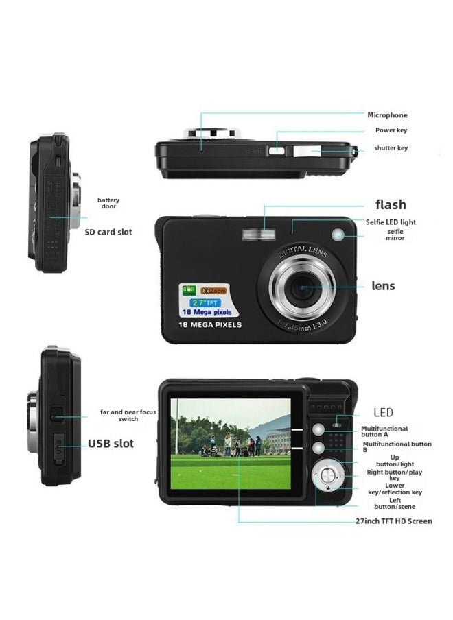 Generic 4800MP HD CCD Digital Camera Student Photography Machine Card Selfie Video Recorder Popular Web Red Camera Normal Digital Camera-Body Color:K09 Silver (No Memory) Card Reader OTG Converter  - Image 2