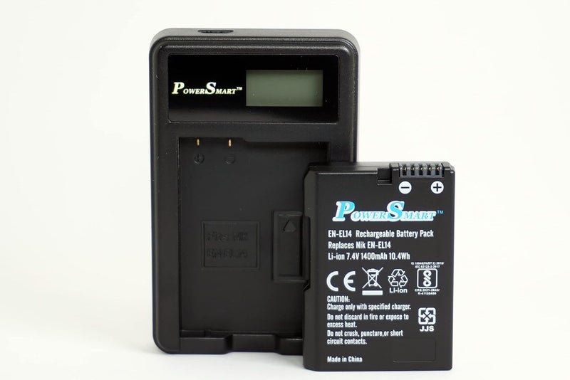 smart pro شاحن بطارية باور سمارت وUSB LCD لنيكون EN-EL14 ونيكون EN-EL14a ونيكون كولبيكس P7800 وP7700 وP7100 وP7000 ونيكون Df وD5600 وD5500 وD5300 وD5200 وD5100 وD3400 وD3300 وD3200 وD3100 - Image 1