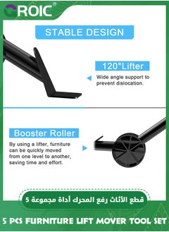 GROIC 5Pcs Upgrade Furniture Sliders, Furniture Lift Mover Tool Set - 4 Metal Slider with 8 Wheel Each for Easy Moving, 1 Crowbar, Heavy Duty Appliance Roller Dolly for Couches, Load Capacity Up to 750 lbs  - Image 3