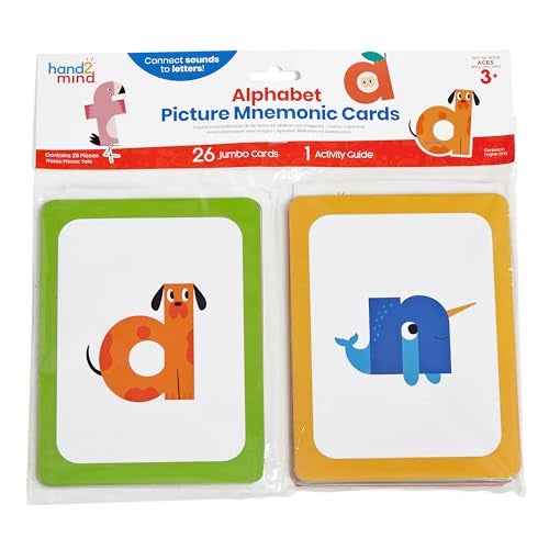 hand2mind Alphabet Picture Mnemonic Cards, ABC Flashcards for Kids, Classroom Alphabet Cards, Early Learning Flash Cards, Letter Recognition, Montessori Alphabet Cards, Toddler Learning Activities - Image 1
