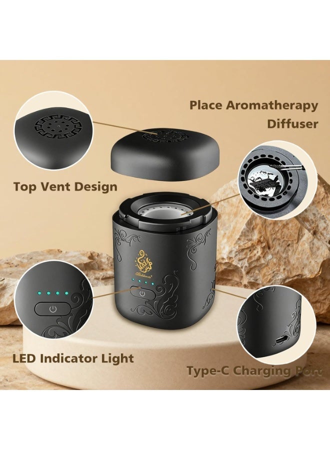 Bakhoor Mini Portable Rechargeable Electric Incense Burner with LED Battery Display USB Charging Smokeless Bakhoor Burner for Home Car & Office - Image 4
