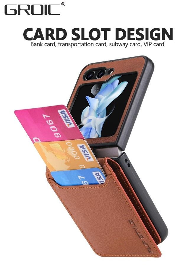 GROIC Samsung Galaxy Z Flip 5 Wallet Case with Card Holder & Ring, Premium PU Leather Phone Case Shockproof Protective Pocket Girls Women Boys Men Brown Flip Case Phone Cover for Samsung Galaxy Z Flip 5  - Image 5
