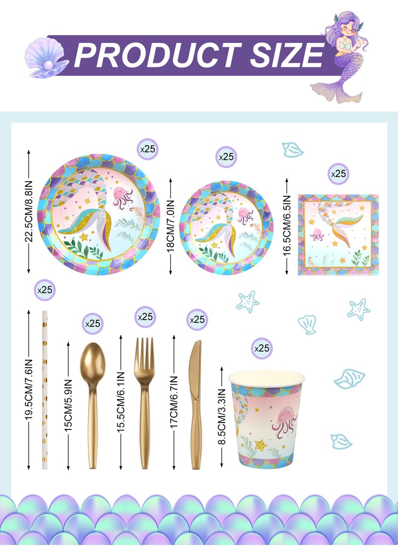 URbazaar - 200Pack Mermaid Birthday Party Supplies, Birthday Plates and Napkins Party Supplies Tableware Set, Happy Birthday Decorations - Image 1
