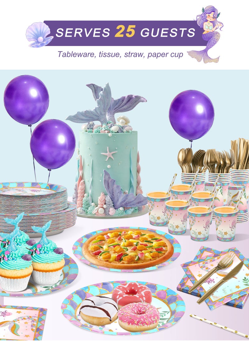 URbazaar - 200Pack Mermaid Birthday Party Supplies, Birthday Plates and Napkins Party Supplies Tableware Set, Happy Birthday Decorations - Image 1