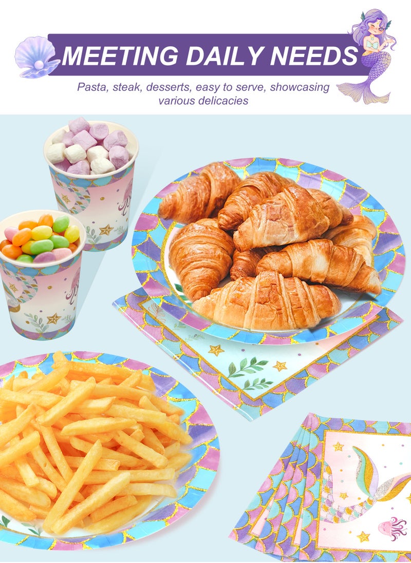 URbazaar - 200Pack Mermaid Birthday Party Supplies, Birthday Plates and Napkins Party Supplies Tableware Set, Happy Birthday Decorations - Image 1