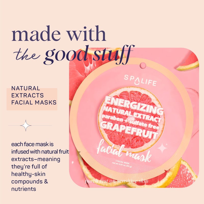 SpaLife Beauty Fruit Facial Sheet Masks 24 Pack â€“ Face Masks Skincare Set â€“ Hydrating Face Masks â€“ 6 Natural Fruit Extract Formulas â€“ Orange, Grapefruit, Coconut, Cherry, Avocado, Cucumber - Image 4