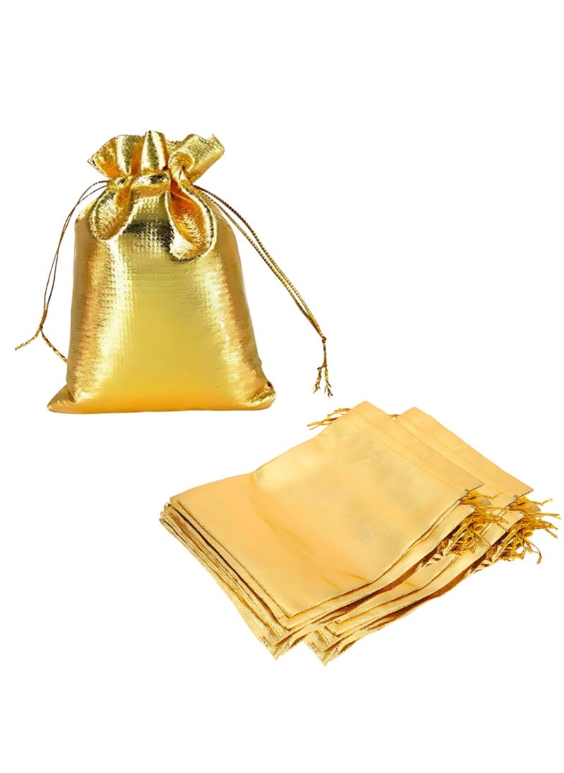Generic 5 Pieces Chic Golden Drawstring Pouches 18cmx13cm - Versatile Gift Bags for Weddings, Holidays and Celebrations, Ideal for Jewelry, Sweets and Memorable Keepsakes  - Image 1