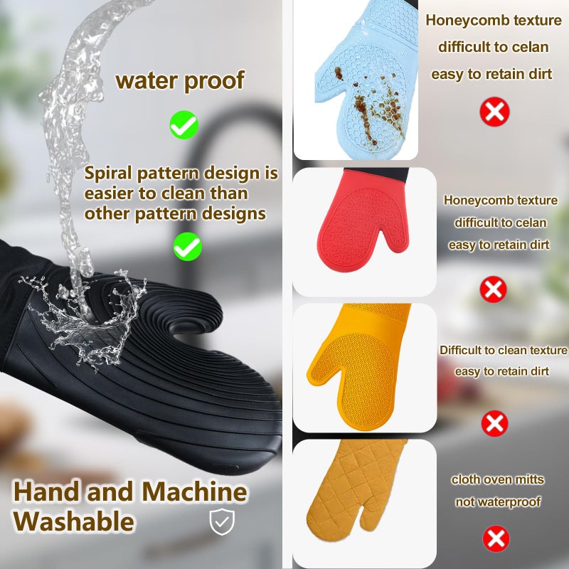 Tayfeim Silicone Oven Mitts-13.6 in Extended Oven Mitts Heat Resistant 500F, Oven Gloves with Soft Liner Good Grippy BPA-Free Easy to Clean Flexible-Oven Mits Set for Cooking Baking Grilling BBQ-Black - Image 2