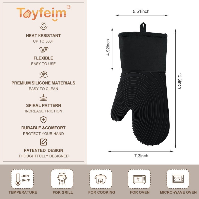 Tayfeim Silicone Oven Mitts-13.6 in Extended Oven Mitts Heat Resistant 500F, Oven Gloves with Soft Liner Good Grippy BPA-Free Easy to Clean Flexible-Oven Mits Set for Cooking Baking Grilling BBQ-Black - Image 5