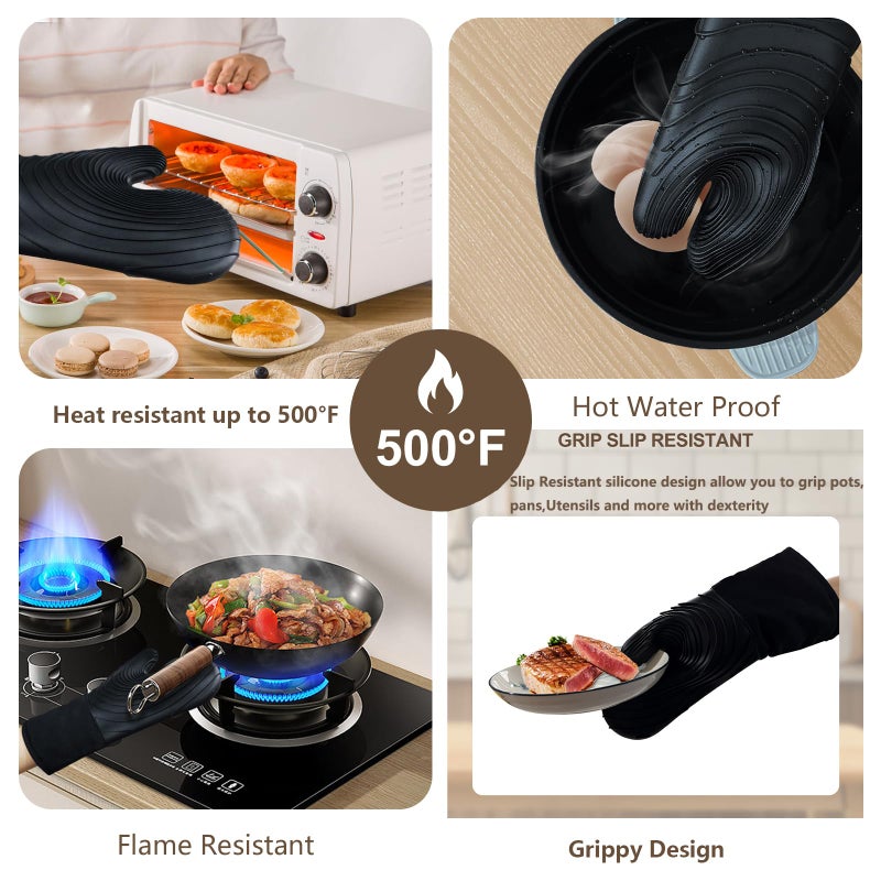 Tayfeim Silicone Oven Mitts-13.6 in Extended Oven Mitts Heat Resistant 500F, Oven Gloves with Soft Liner Good Grippy BPA-Free Easy to Clean Flexible-Oven Mits Set for Cooking Baking Grilling BBQ-Black - Image 4