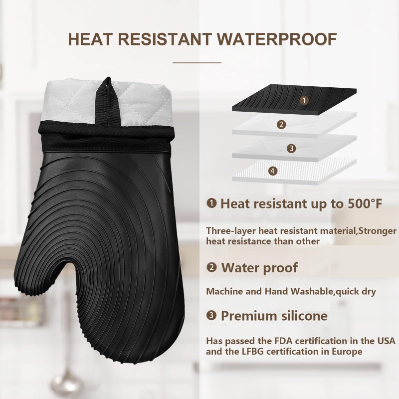 Tayfeim Silicone Oven Mitts-13.6 in Extended Oven Mitts Heat Resistant 500F, Oven Gloves with Soft Liner Good Grippy BPA-Free Easy to Clean Flexible-Oven Mits Set for Cooking Baking Grilling BBQ-Black - Image 3