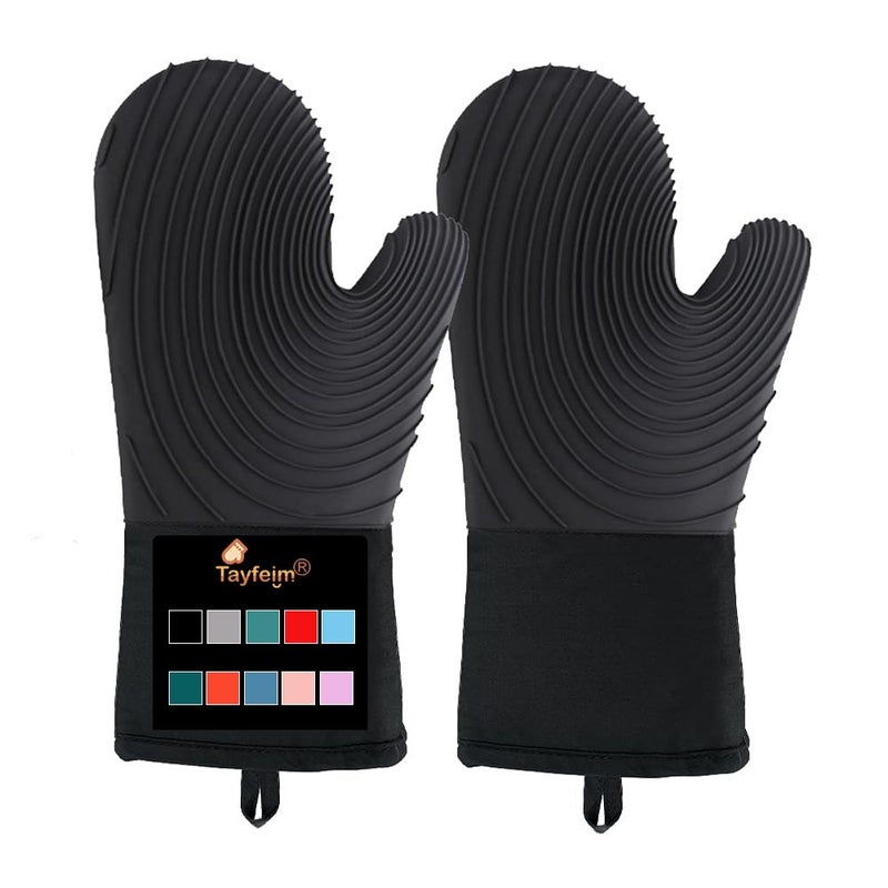 Tayfeim Silicone Oven Mitts-13.6 in Extended Oven Mitts Heat Resistant 500F, Oven Gloves with Soft Liner Good Grippy BPA-Free Easy to Clean Flexible-Oven Mits Set for Cooking Baking Grilling BBQ-Black - Image 1