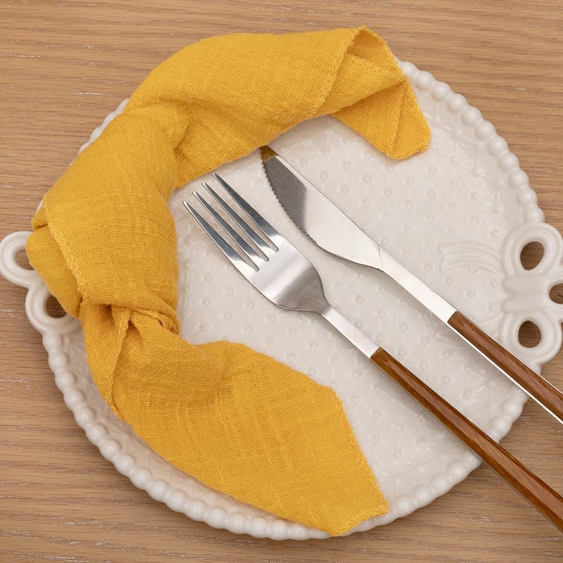 LINXTAR Cheesecloth Gauze Napkins 10 Pack 16x16 Inches Ginger Yellow Bulk Vintage Handmade Cotton Cloth Napkins Events Decorative Rustic Soft Boho Dinner Napkins for Parties Wedding Everyday Use - Image 3