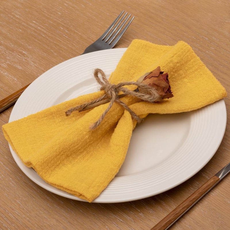 LINXTAR Cheesecloth Gauze Napkins 10 Pack 16x16 Inches Ginger Yellow Bulk Vintage Handmade Cotton Cloth Napkins Events Decorative Rustic Soft Boho Dinner Napkins for Parties Wedding Everyday Use - Image 2