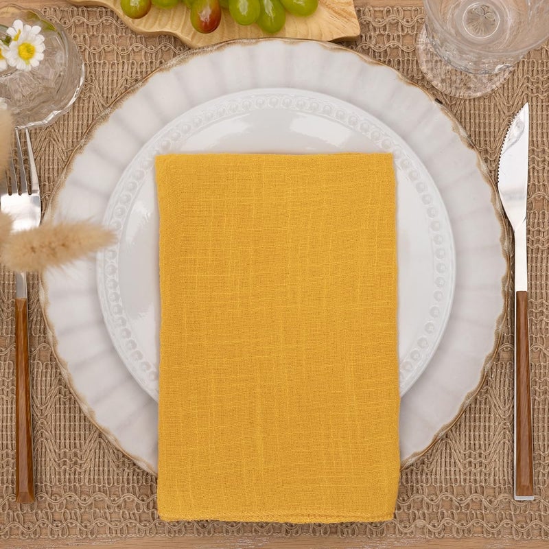 LINXTAR Cheesecloth Gauze Napkins 10 Pack 16x16 Inches Ginger Yellow Bulk Vintage Handmade Cotton Cloth Napkins Events Decorative Rustic Soft Boho Dinner Napkins for Parties Wedding Everyday Use - Image 5